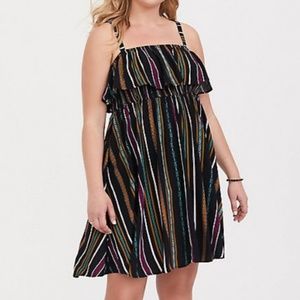 BLACK & MULTI STRIPE CHALLIS SKATER DRESS